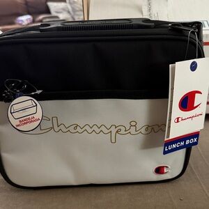 Champion Black and white w/gold logo lunch box